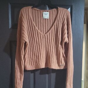 Abercrombie & Fitch Women's V-Neck Ribbed Sweater - Brown